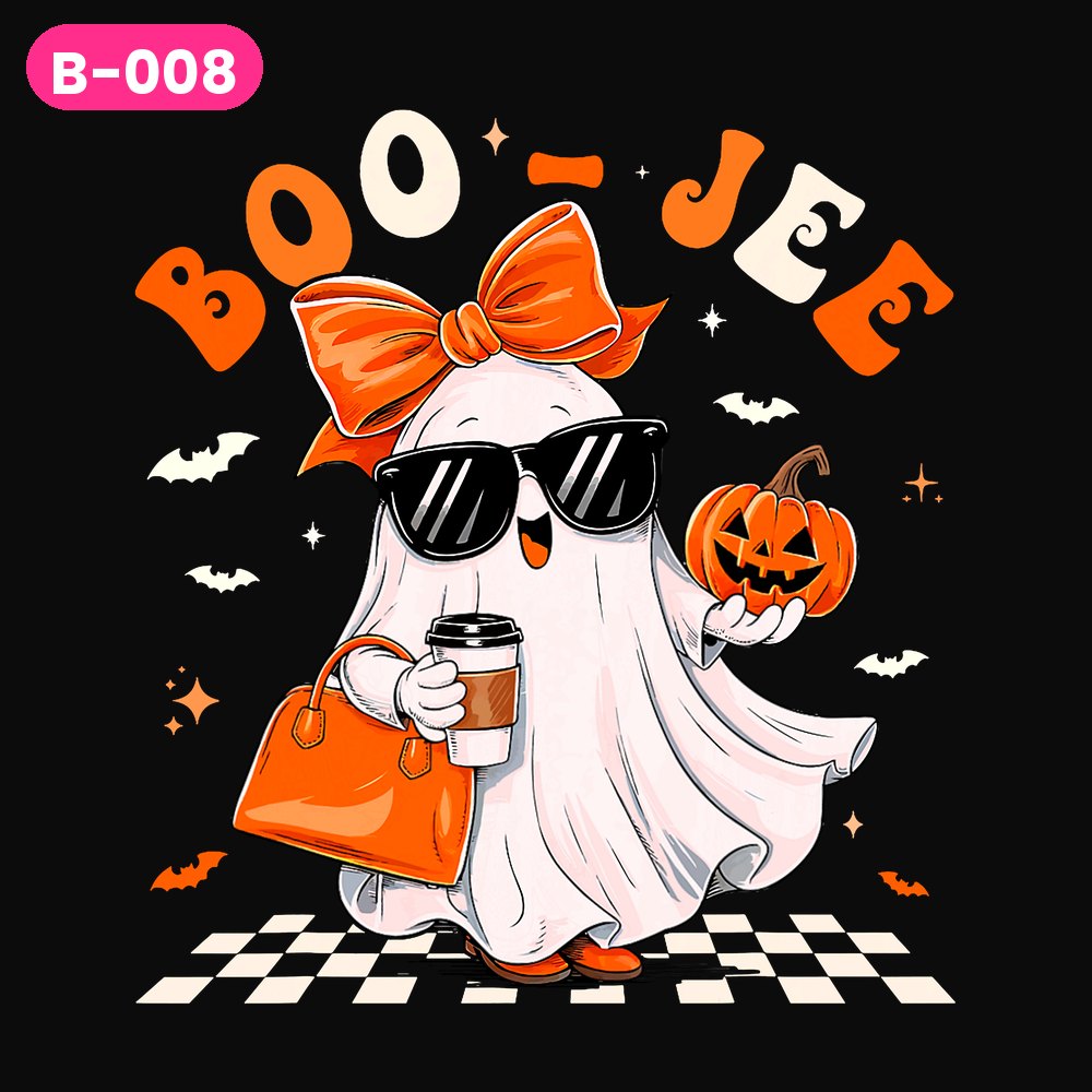 B-008 · Boo-Jee Orange Bow — on dark shirts