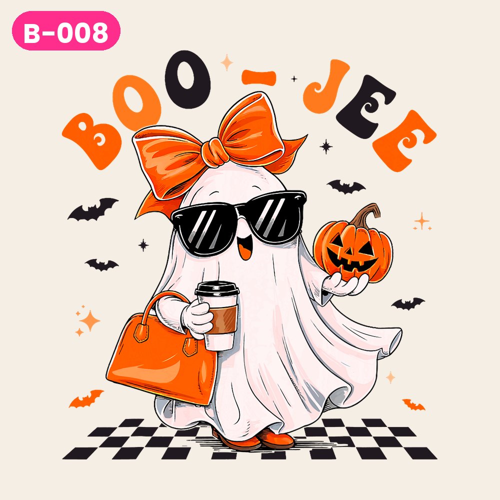 B-008 · Boo-Jee Orange Bow — on light shirts
