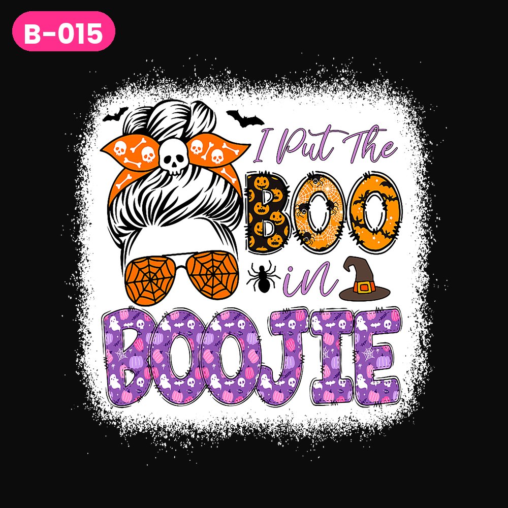 B-015 · Boo in Boojie Messy Bun — on dark shirts