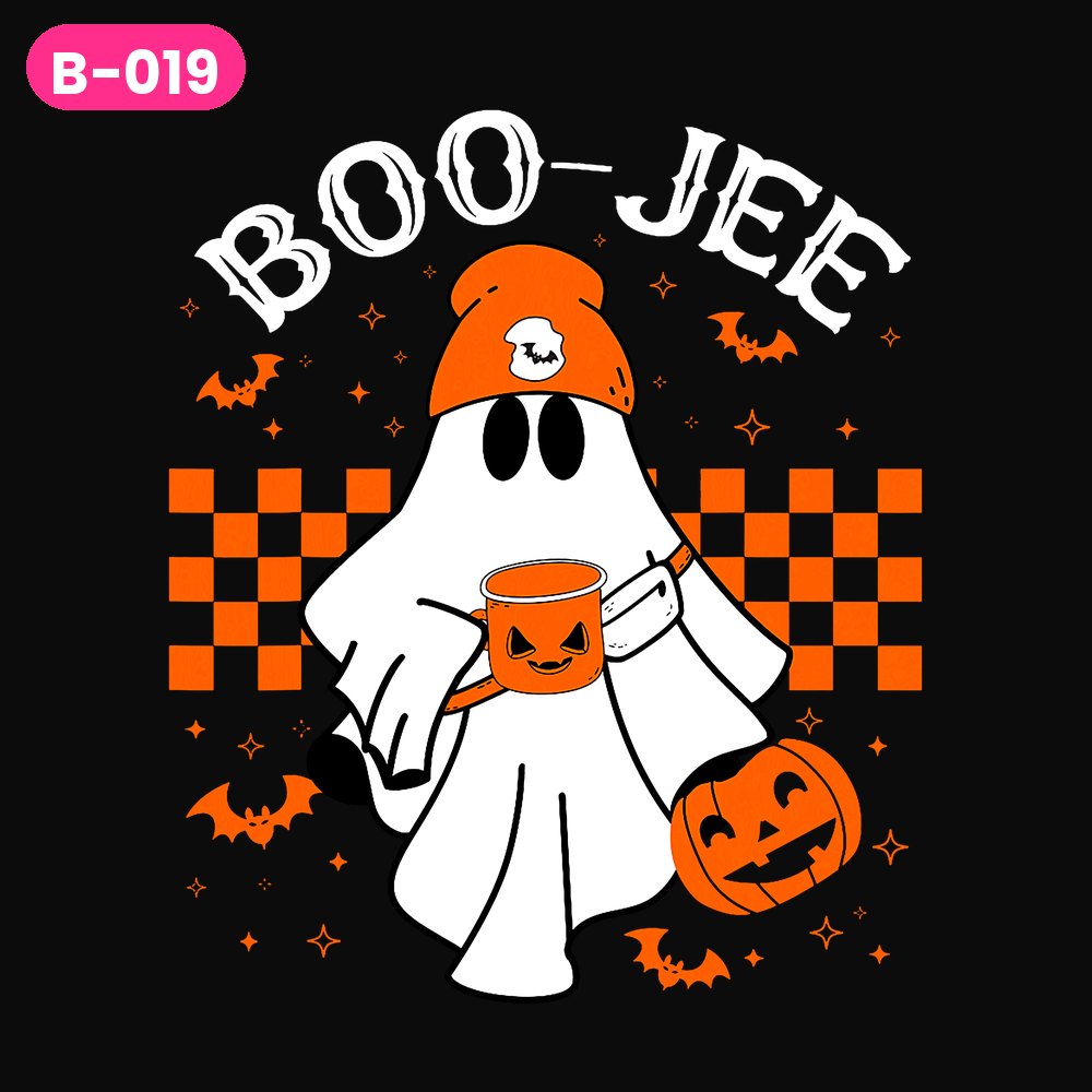 B-019 · Boo-Jee Orange Checker — on dark shirts