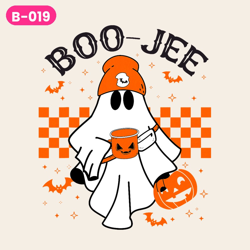 B-019 · Boo-Jee Orange Checker — on light shirts