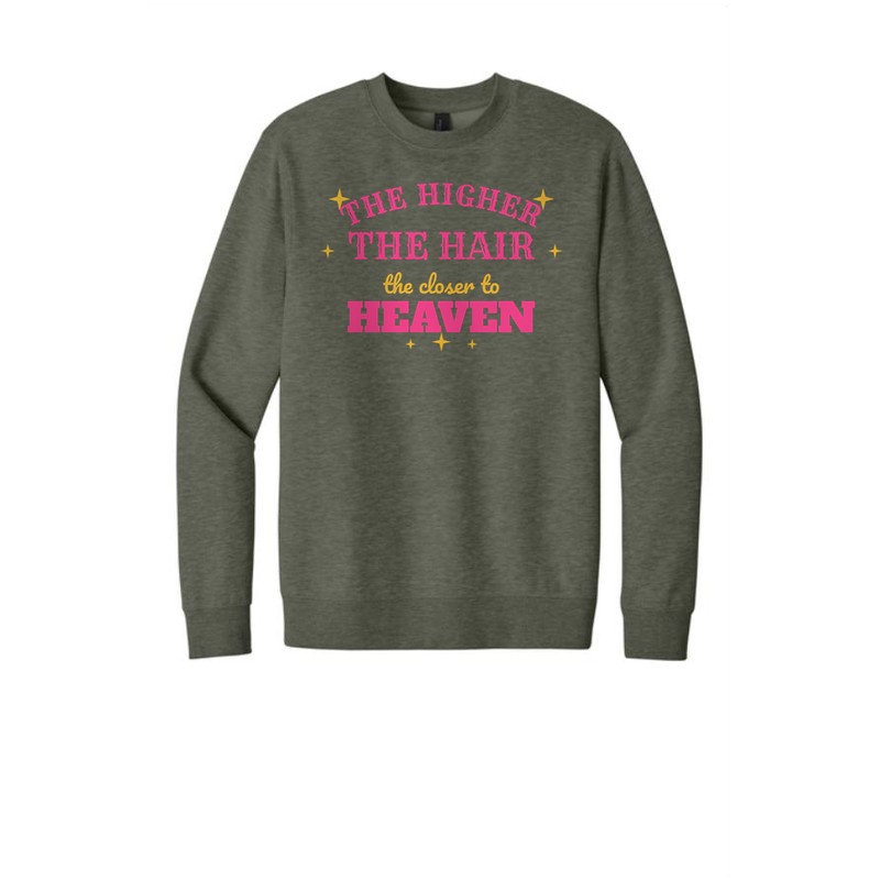 D-001 The Higher the Hair — dt6104-crewneck heatheredolive