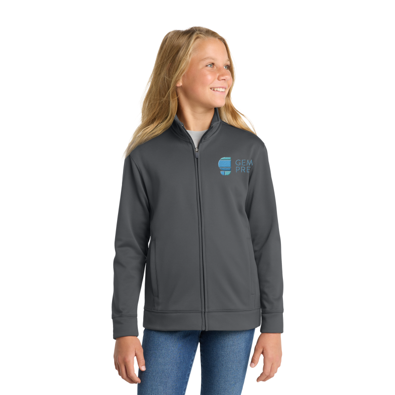 Gem Prep youth full zip jacket, grey, embroidered logo
