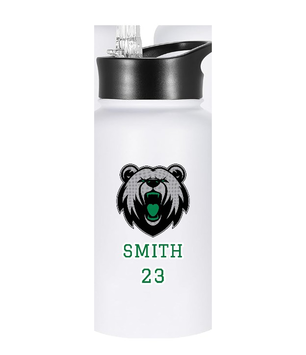 White 32 oz wide-mouth bottle with straw lid, the bear, SMITH and 23