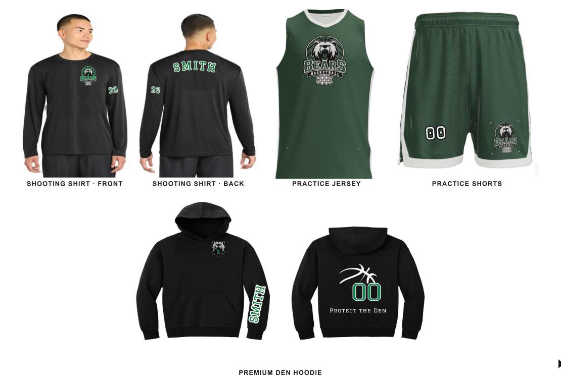 Sixth Man Pack: shooting shirt, practice jersey, practice shorts and Premium Den Hoodie